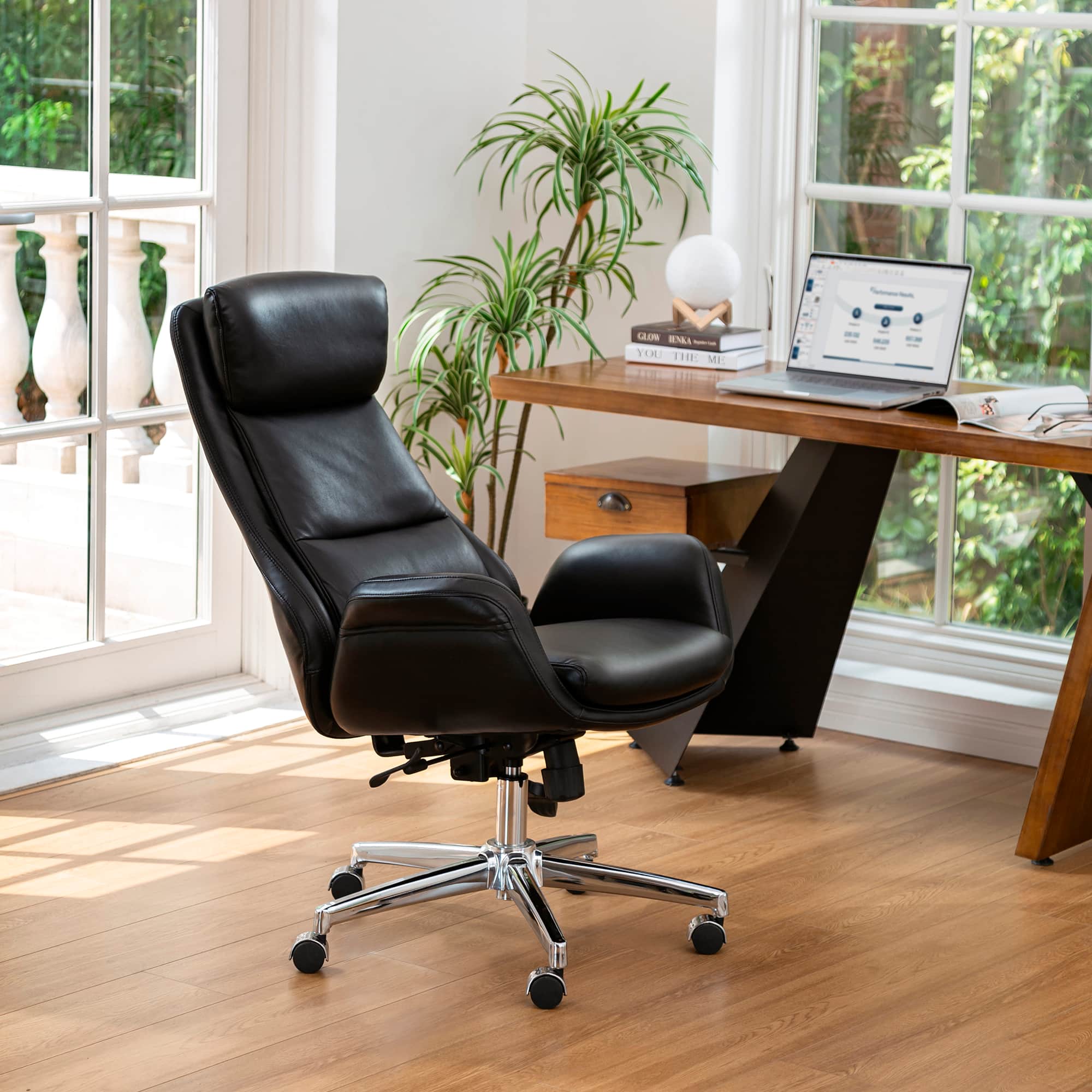 Glitzhome® Mid-Century Modern Faux Leather Adjustable High Back Swivel Office Chair
